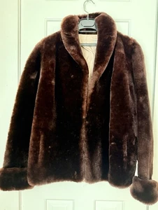 Vintage 60s Fur Label Authority Brown Faux Mink Pelz Jacke Satin Futter Mantel - Bild 1 von 7