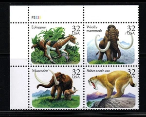 Francobollo USA - 1996 Animali Preistorici Numerati Plat blocco di 4 (SC# 3077-80) MNH - Foto 1 di 1