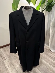The Diamond Clothier Men’s L 100% Cashmere Black OverCoat Made In Britain - Picture 1 of 13