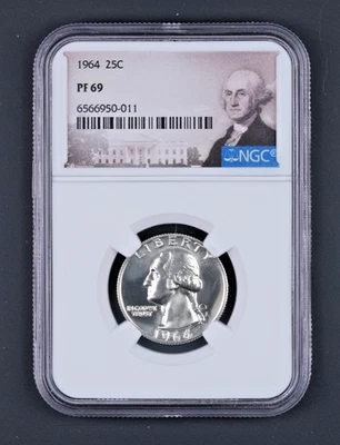 1964 Proof Washington Quarter NGC PF69 90% Silver Portait Label WB011 - Image 1 of 2