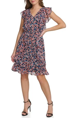 Tommy Hilfiger Womens Dress Floral Chiffon Flutter Sleeve Surplice Neck 12 NWT - Image 1 of 4