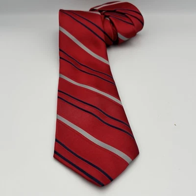 John Henry Red Striped Necktie 3" Wide USA Made Polyester Silk Blend Vintage - image 1 of 4