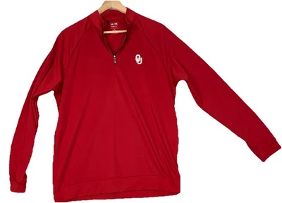 Pulôver masculino Adidas OU Oklahoma Sooners 1/4 zíper M vermelho golfe Climalite - Imagem 1 de 4
