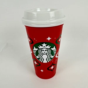 Tazza caffè riutilizzabile Starbucks Red Holiday 2023 16 oz con due coperchi bianchi - Foto 1 di 13