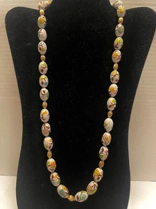 Collar de cuentas ovaladas de cloissone chino vintage con cuentas doradas - Imagen 1 de 5