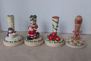 Lot 4 Vtg Christmas Cookie Stamp Press Mold Santa Snowman Poinsettia Gingerbread - Picture 1 of 23