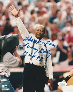 LARRY DOBY 8x10 SIGNED 1997 AS GAME 1ST PITCH INSCRIBED THANKS FANS HOF 98 JSA - Picture 1 of 6