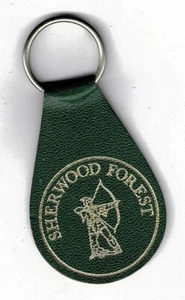 Llavero de recuerdo Sherwood Forest, lámina dorada estampada en cuero verde - Imagen 1 de 2