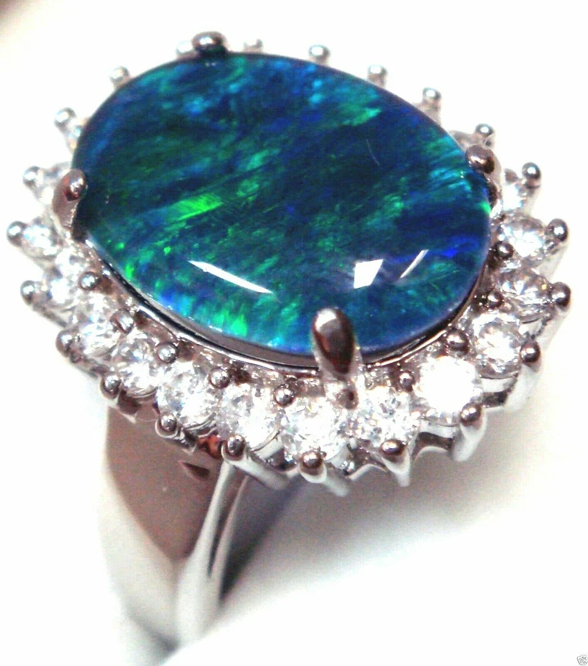 Opale dimensioni 14 x 10 mm anello di opale tripletta nera genuina argento... - Immagine 1 di 4