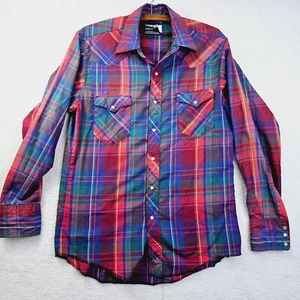 Wrangler Cowboy Cut Pearl Snap rot/blau kariertes Hemd Herren 15 1/2 (34) X-Long Tail - Bild 1 von 10