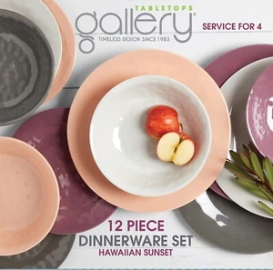 Tabletops Gallery 12Pc Melamine Hawaiian Sunset Dinnerware Set - Picture 1 of 5
