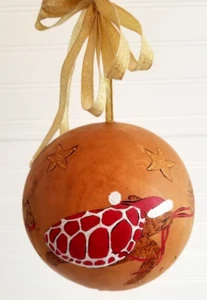 5" Gourd Christmas Ornament Sea Turtle Santa Seahorse Sleigh signed Walker 2007 - Picture 1 of 11
