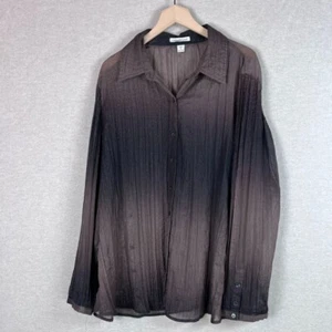 Coldwater Creek Womens Ombre Button Up Top Size 3X Sheer Metallic Brown Office - Picture 1 of 12