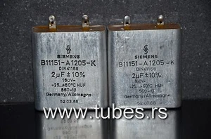 Zwei Vintage Siemens PIO Kondensatoren 2 uF 160V Klangfilm Made in Germany 2mfd 160V - Bild 1 von 11