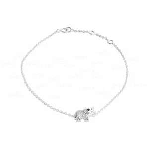 VS/F-G Diamond Blue Sapphire 14K Gold Gemstone Elephant Animal Jewelry Bracelet - Picture 1 of 2