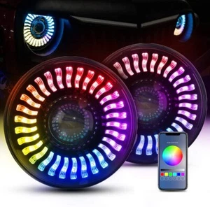 Par de faros LED redondos de 7" RGB Halo ojos demoníacos para Jeep Wrangler JK LJ TJ CJ - Imagen 1 de 11
