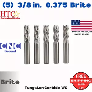 (5) NEW 3/8" HTC CARBIDE END MILL square brite 4 flute solid .375 0.375 USA lot - Picture 1 of 9