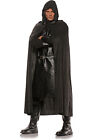 Black Deluxe Hooded Cape Faux Leather Halloween Costume Accessory Ad sz One Size