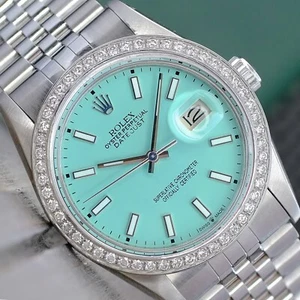 ROLEX MENS DATEJUST GOLD & STEEL TURQUOISE DIAL DIAMOND BEZEL 36MM WATCH 16014 - Picture 1 of 22