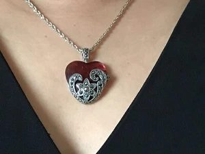 Sterling Silver Oxidized Marcasite Gemstone Colored Glass Filigree Heart Pendant - Picture 1 of 12