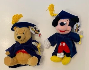 Vintage Disney Grad Nite Plush Bean Bag Mickey Mouse & Winnie the Pooh NWT - Picture 1 of 9