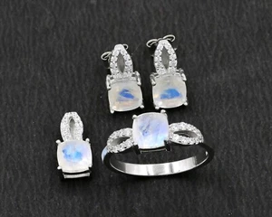 Natural Rainbow Moonstone Jewelry Set July Birthstone 925 Sterling Silver - Picture 1 of 5