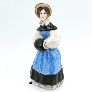 Vintage Porcelain Figurine Victorian Woman Blue Dress Hand Muff Bonnet 7" - Picture 1 of 11