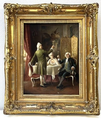 August Hermann Knoop 1856-1919 , Tischszene mit zwei Herren und einer Dame - Bild 1 von 4