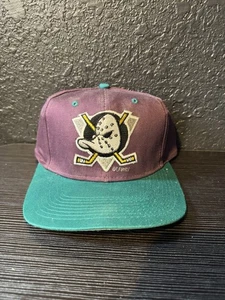 Vintage 90s Anaheim Mighty Ducks Snapback Hat, Purple & Teal NHL Cap, Competitor - Picture 1 of 3