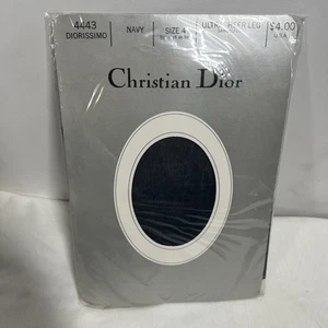 Vintage Christian Dior Diorissimo Ultra Sheer Pantyhose Size 4 Navy Sandalfoot - Picture 1 of 9