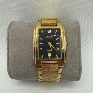 Mens Elgin FG066N Gold Stainless Steel Diamond Date Watch - New Battery - Picture 1 of 7