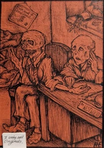 Aceo original art card. Signed HF. Hallowe'en. Detailed ink drawing. Ghoul - Picture 1 of 5