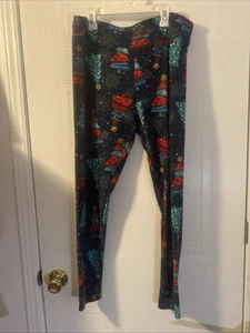 Holiday Time Women's Christmas Leggings Blue Size L/XL Christmas Tree Snowflakes - Picture 1 of 3