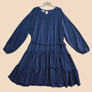 Maurices Kleid Damen Übergröße 3X Marine Glitzer Stufen Langarm Gürtel NEU - Bild 1 von 10