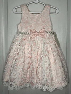 Vestido Princesa Americana Nuevo con Etiquetas Blanco Encaje Rosa Satén Niñas Pequeñas 2T Desfile Elegante Foto 1 de 4