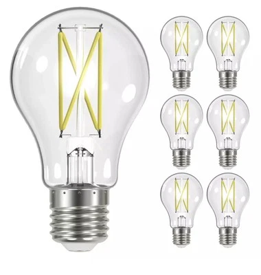 6 Pack Satco S12415 LED Filament Bulbs 120V 8W 60W A19 Medium E26 Dimmable 3000K - Image 1 of 4