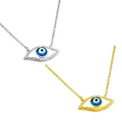 Argento Sterling Collana W/Malocchio Ciondolo (Placcato Rodio O Placcato Oro) - Immagine 1 di 4