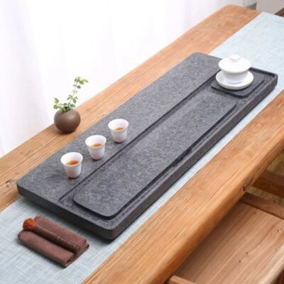 multi size black stone tea tray simple pattern water draining tea boat on sales - Image 1 of 4