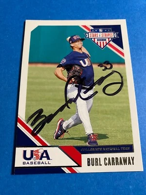 BURL CARRAWAY 2020 PANINI USA STARS & STRIPES AUTO SIGNED DALLAS BAPTIST CUBS RC - Image 1 of 2
