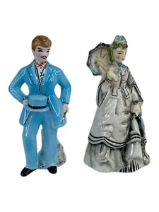 VTG Figurine Man & Woman Set Dressed in 1800-1900s Multicolored Glazed Porcelain - Picture 1 of 13