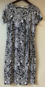 W. LANE Size Small Blue White Floral Dress with Side Tie Short Sleeves Office - Picture 1 of 8