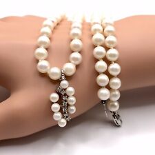 9 Carat Gold Cultured Pearl & Diamond Pendant Single Strand Necklace