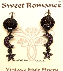 Sweet Romance Zodiac Aquarius Water Carrier Purple Moon Star Pierced Earrings - Picture 1 of 7