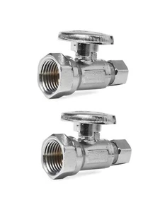 2 PCS 1/2" FIP X 3/8" OD 1/4 Turn Compression Straight Stop Valve Chrome Plated - Picture 1 of 4