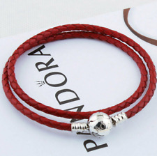 AUTHENTIC PANDORA BRACELET  Red Double Braided Leather Bracelet Round 590704CRD