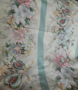 Vntg Sewing Drapery Fabric Beacon Hill Textured Pink Floral Aqua Stripe 1ydX54" - Picture 1 of 7