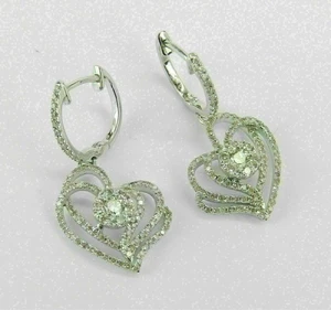 2.60 Ct Round Simulated Diamond Heart Dangle-Drop Earrings 925 Sterling Silver - Picture 1 of 3