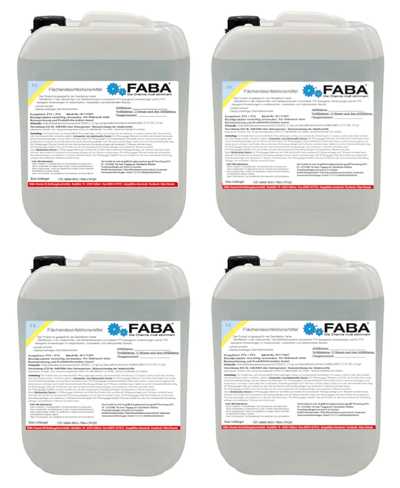 FABA Flächendesinfektionsmittel antibakteriell Desinfektionsmittel 4 x 5 L