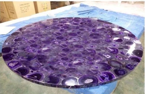 Round Purple Agate Coffee Table, Handmade Agate Stone Hallway Patio Decor - Picture 1 of 3