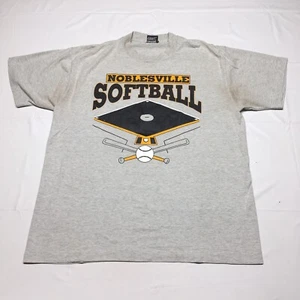 Vintage 90s Single Stitch T-Shirt Mens Large Gray Baseball Softball Art Hipster - Picture 1 of 8